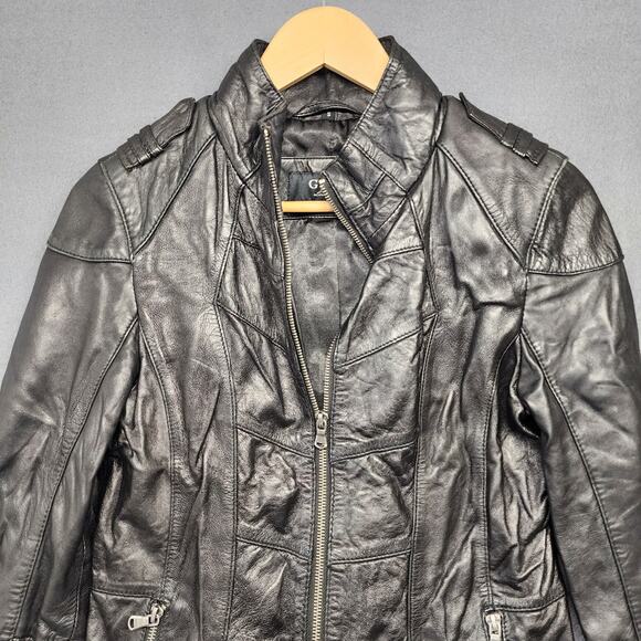 Vintage Guess Leather Jacket Womens Small Black Classic Moto Biker - Picture 10 of 15